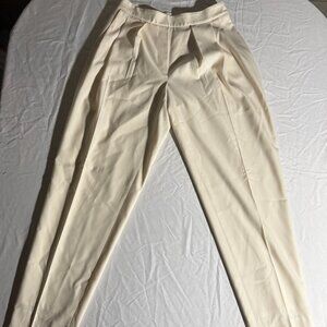 Carolina Herrera Wool Pants 2 Ivory Straight Legs Lined Side Zip Minimalist